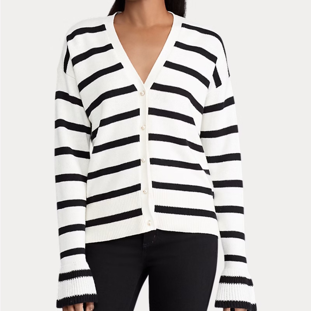 Polo Ralph Lauren Black and White Striped Cardigan size small new with no tag